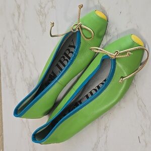 Sam & Libby Lime Green Flats with Gold Bow